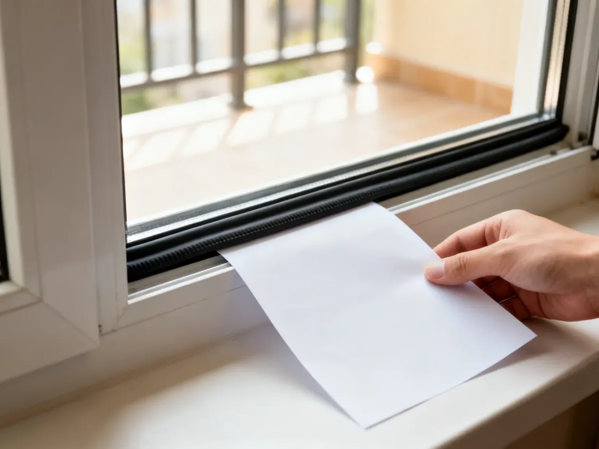 Testowanie szczelności drzwi balkonowych kartką papieru